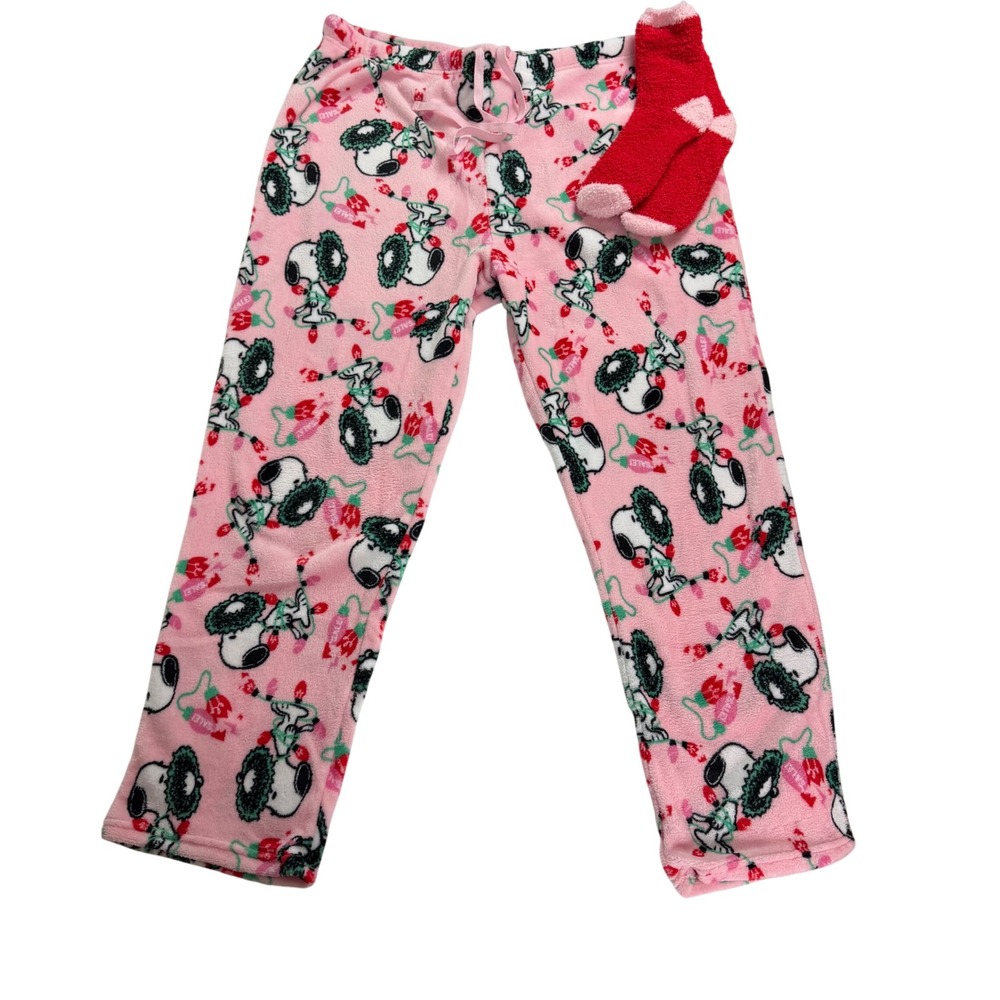 Peanuts Snoopy Pajama Pants & Socks Plush Sleepwear 1X Lounge Soft Cozy New